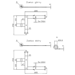 Zawias kątowy ozdobny 250X285mm ZAW230.45